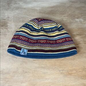 Turtle Fur Beanie Hat Merino Wool Blend Nordic Multi-Color Graphic Red Blue
